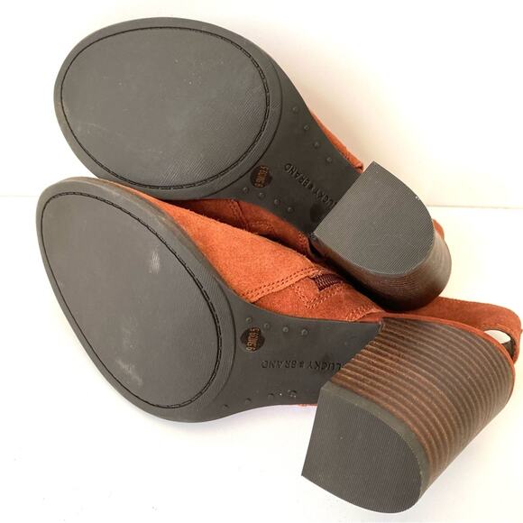 Lucky Brand Listana Heeled Open Toe Suede Zip Up Shoes NWOB size 9.5 - Picture 7 of 10
